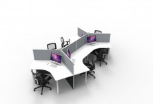 6 Way Cluster. 120 Degree Workstation. Screen Hung With 60mm Round Legs